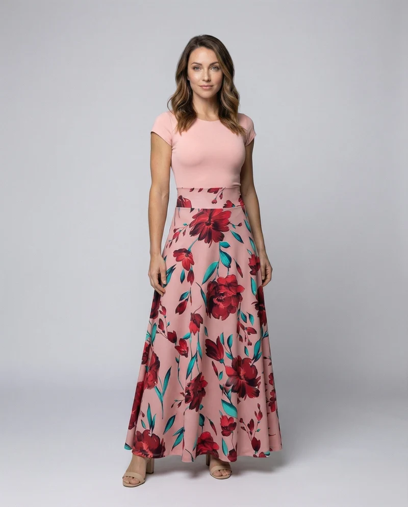 Damen Fließende Florale Jersey-Mischung Maxikleid