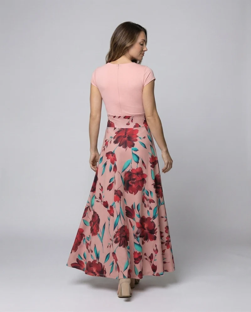 Damen Fließende Florale Jersey-Mischung Maxikleid