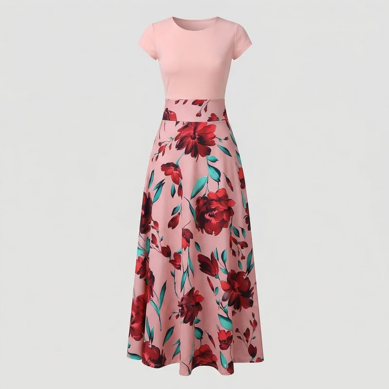 Damen Fließende Florale Jersey-Mischung Maxikleid