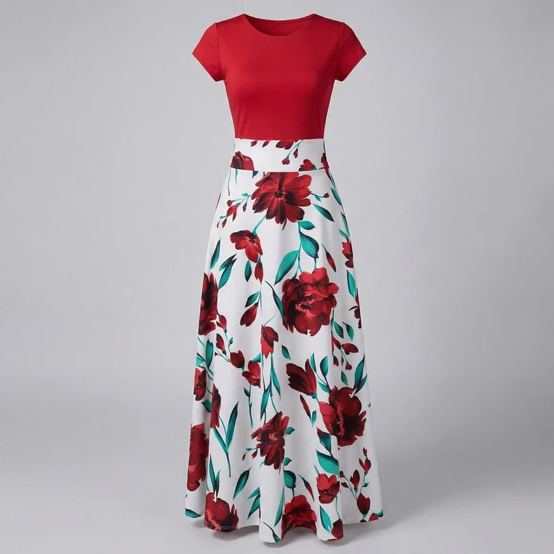Damen Fließende Florale Jersey-Mischung Maxikleid