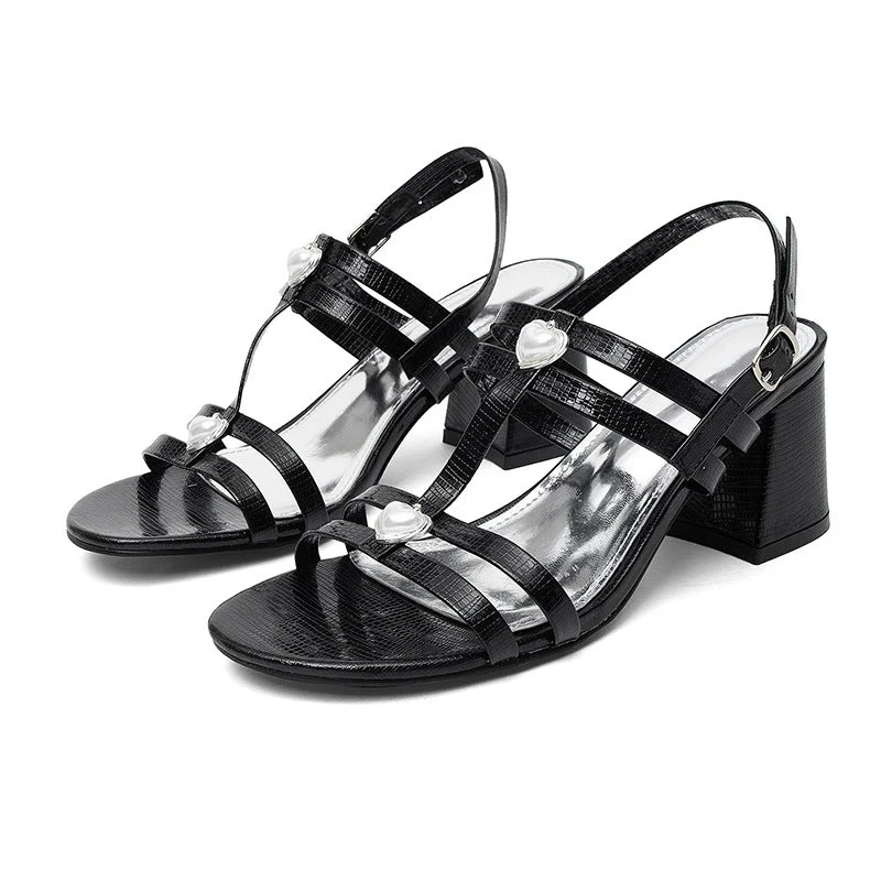 Damen Elegante Sandalen mit Herz-Applikationen und stabilem Blockabsatz Nord Taschen