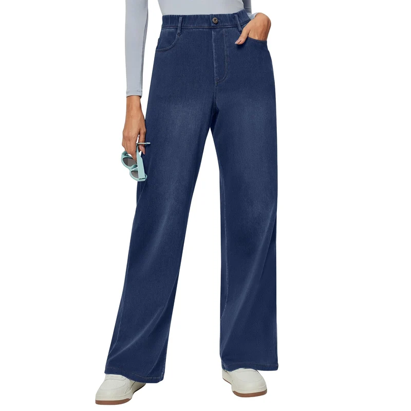 Damen weite Jeanshose mit hohen Bündchen und komfortablem Schnitt