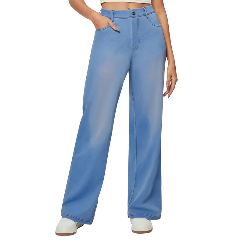 Damen weite Jeanshose mit hohen Bündchen und komfortablem Schnitt