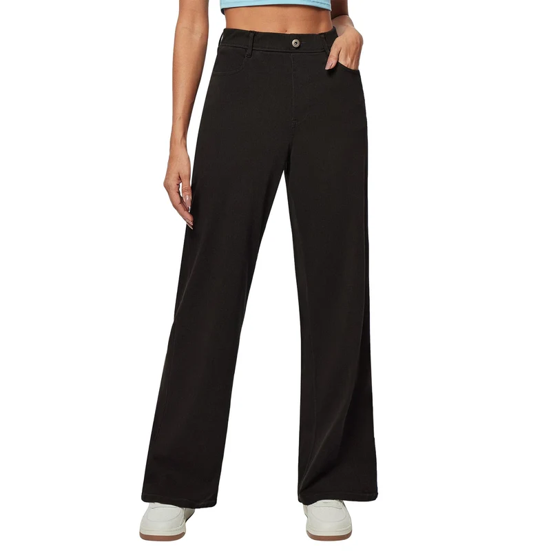 Damen weite Jeanshose mit hohen Bündchen und komfortablem Schnitt