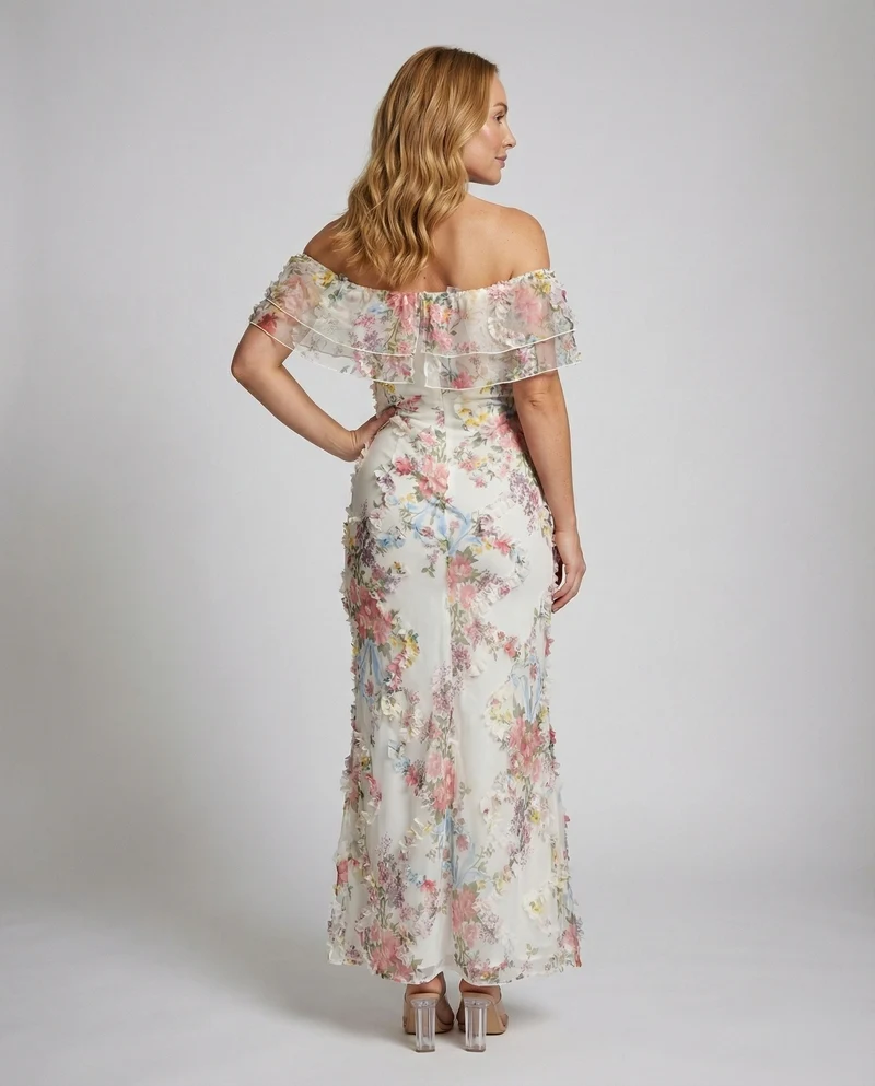 Damen Romantische Blumenapplikation Maxikleid