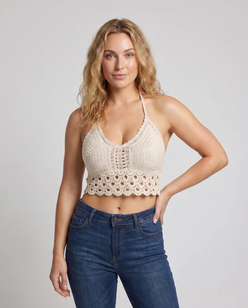 Damen Häkel-Bustier mit floralem Design und verstellbaren Trägern
