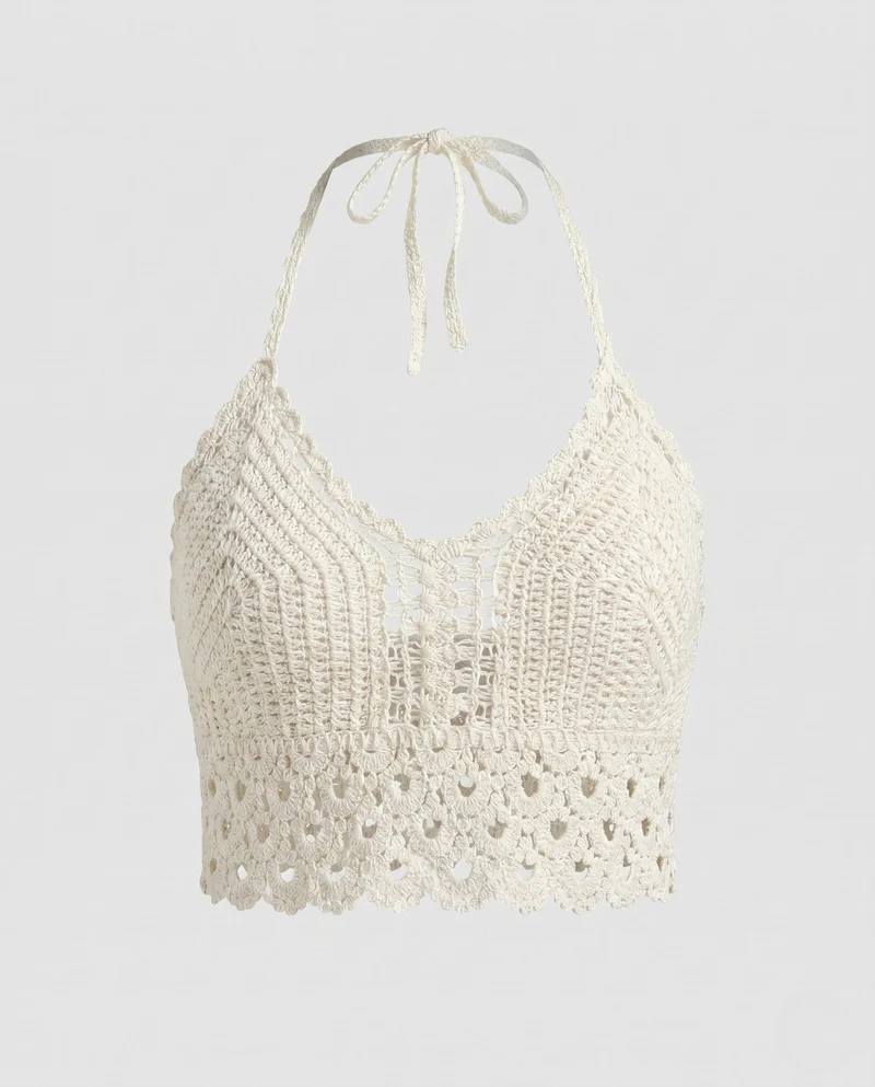 Damen Häkel-Bustier mit floralem Design und verstellbaren Trägern