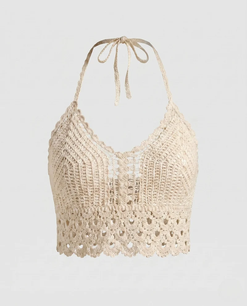 Damen Häkel-Bustier mit floralem Design und verstellbaren Trägern