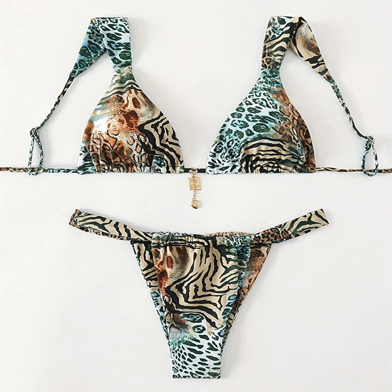 Damen Triangel-Bikini mit einzigartigem Animal-Print und eleganten Bändchen
