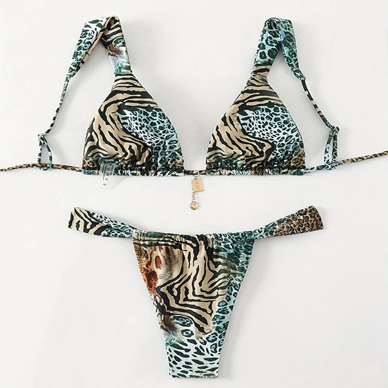 Damen Triangel-Bikini mit einzigartigem Animal-Print und eleganten Bändchen