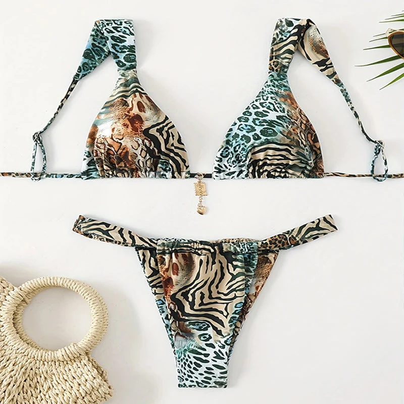 Damen Triangel-Bikini mit einzigartigem Animal-Print und eleganten Bändchen
