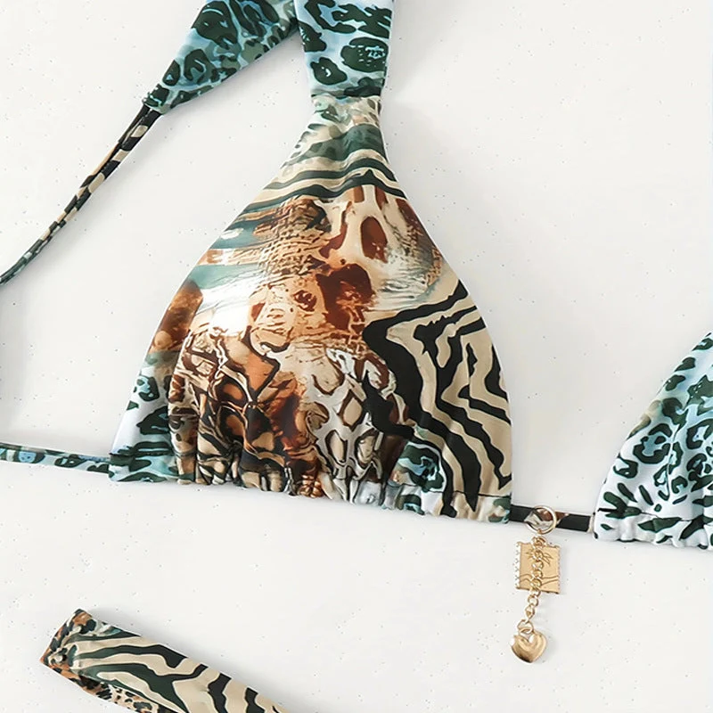 Damen Triangel-Bikini mit einzigartigem Animal-Print und eleganten Bändchen