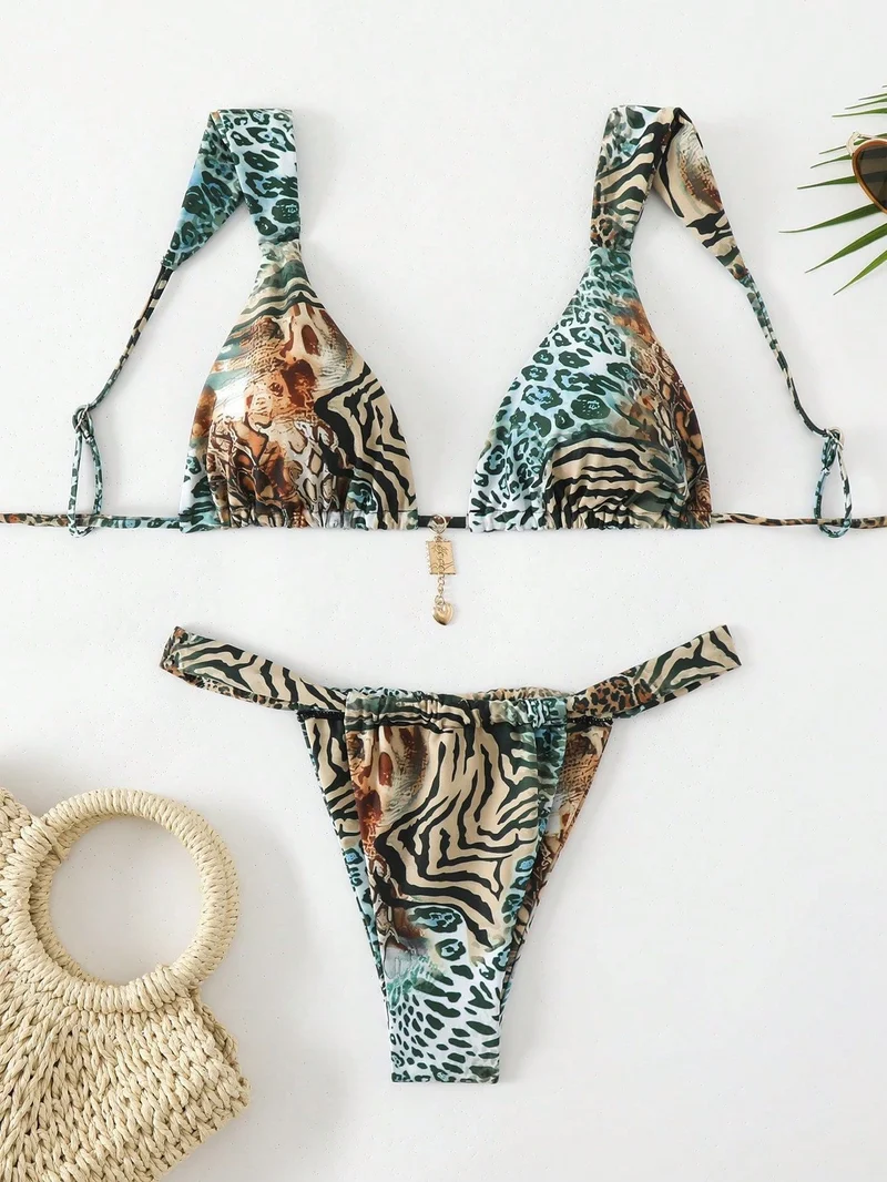 Damen Triangel-Bikini mit einzigartigem Animal-Print und eleganten Bändchen