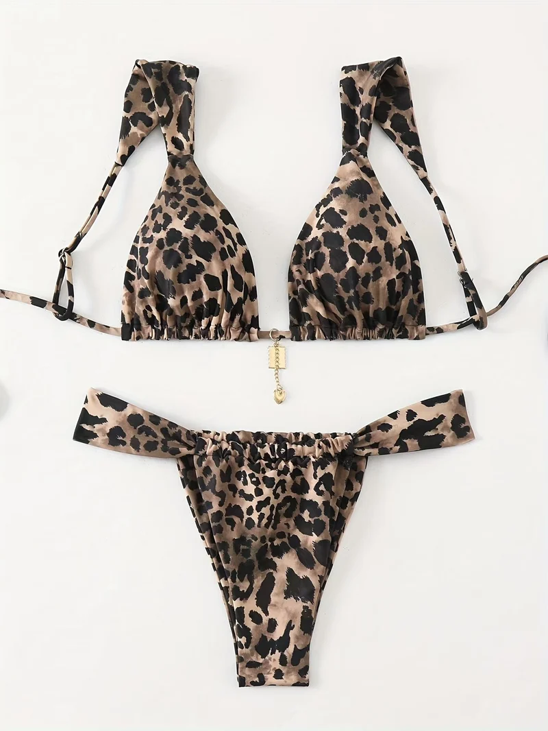 Damen Triangel-Bikini mit einzigartigem Animal-Print und eleganten Bändchen