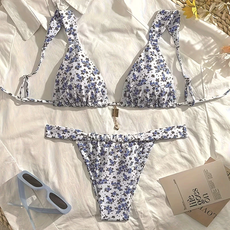 Damen Triangel-Bikini mit einzigartigem Animal-Print und eleganten Bändchen