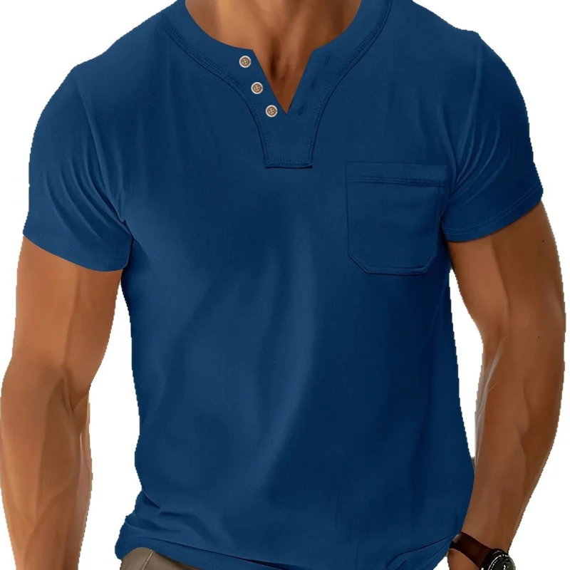 Herren Freizeit T-Shirt mit modernem Henley-Ausschnitt und praktischer Brusttasche