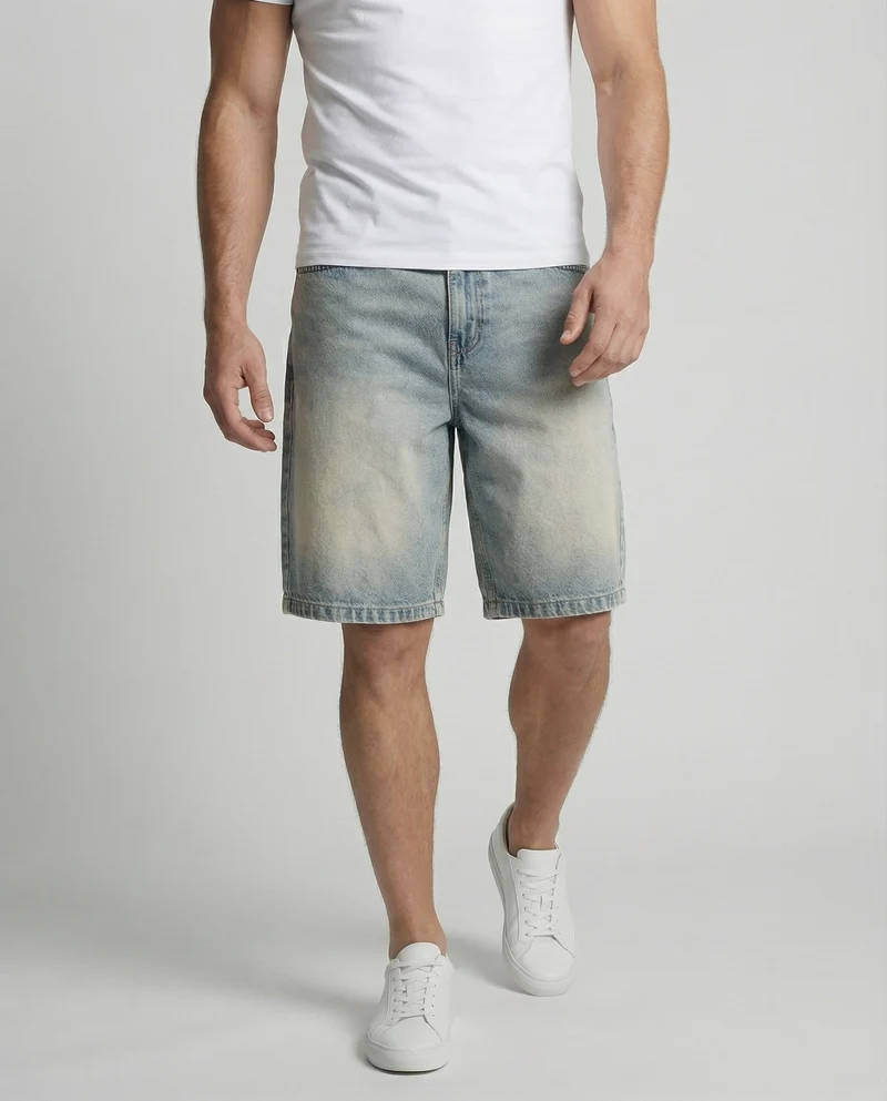Herren Jeans-Bermuda Weit Knielang Verwaschen