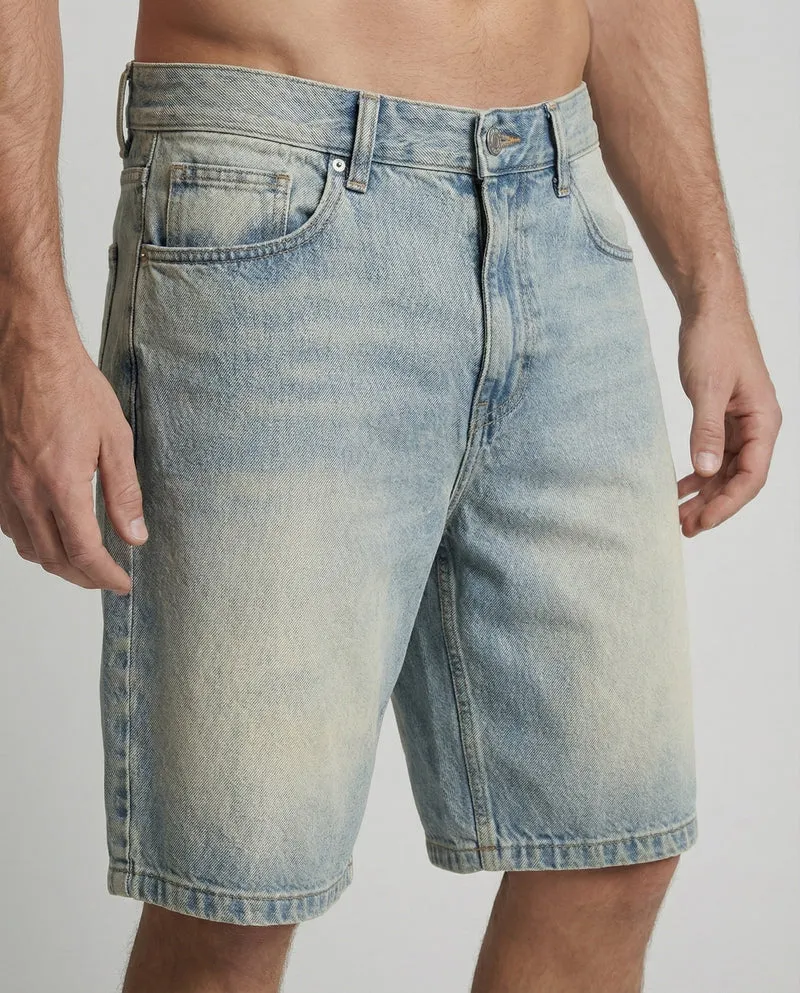 Herren Jeans-Bermuda Weit Knielang Verwaschen