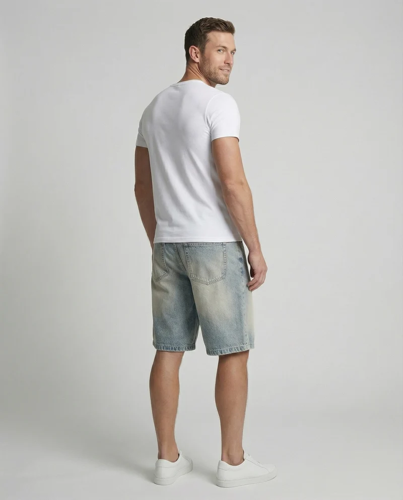 Herren Jeans-Bermuda Weit Knielang Verwaschen