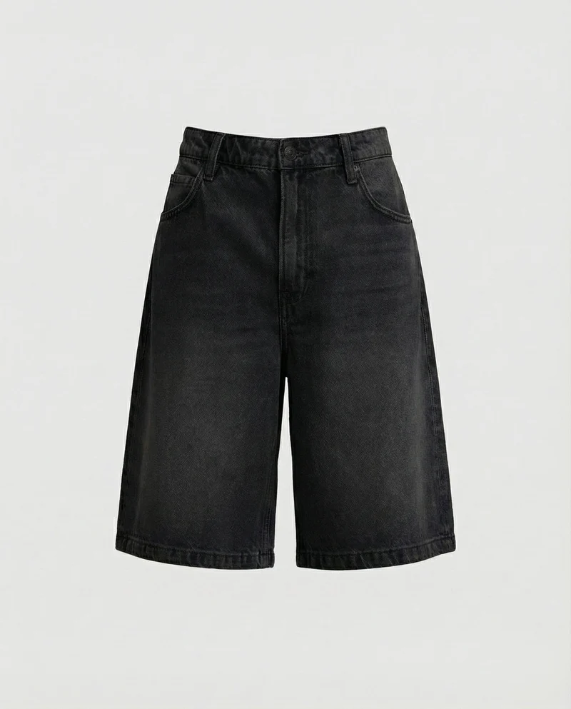 Herren Jeans-Bermuda Weit Knielang Verwaschen
