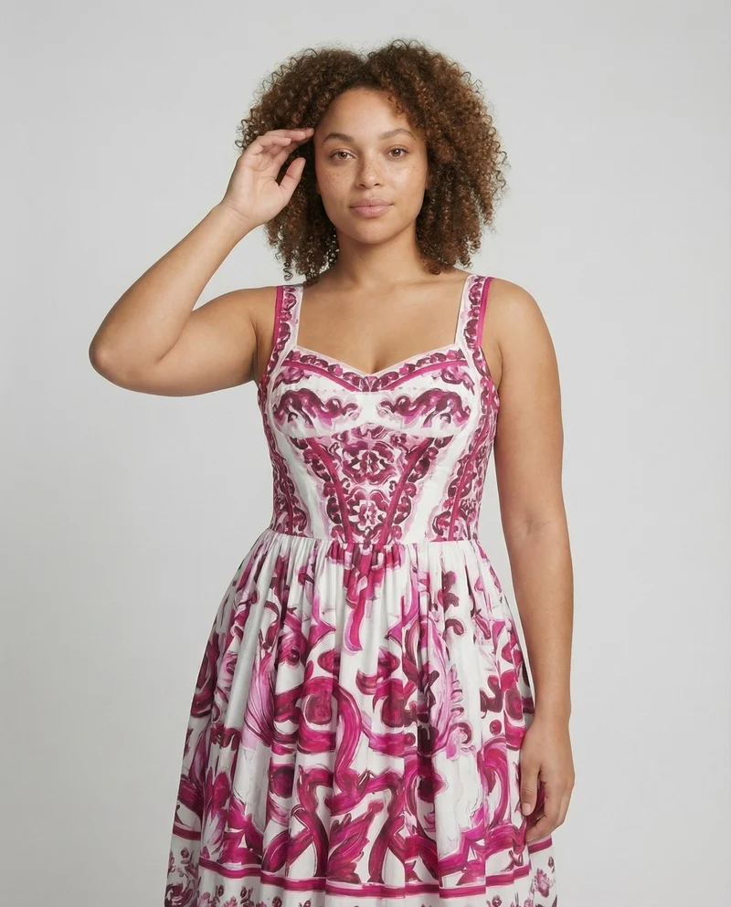Damen mediterranes Maxikleid mit Stufenvolant