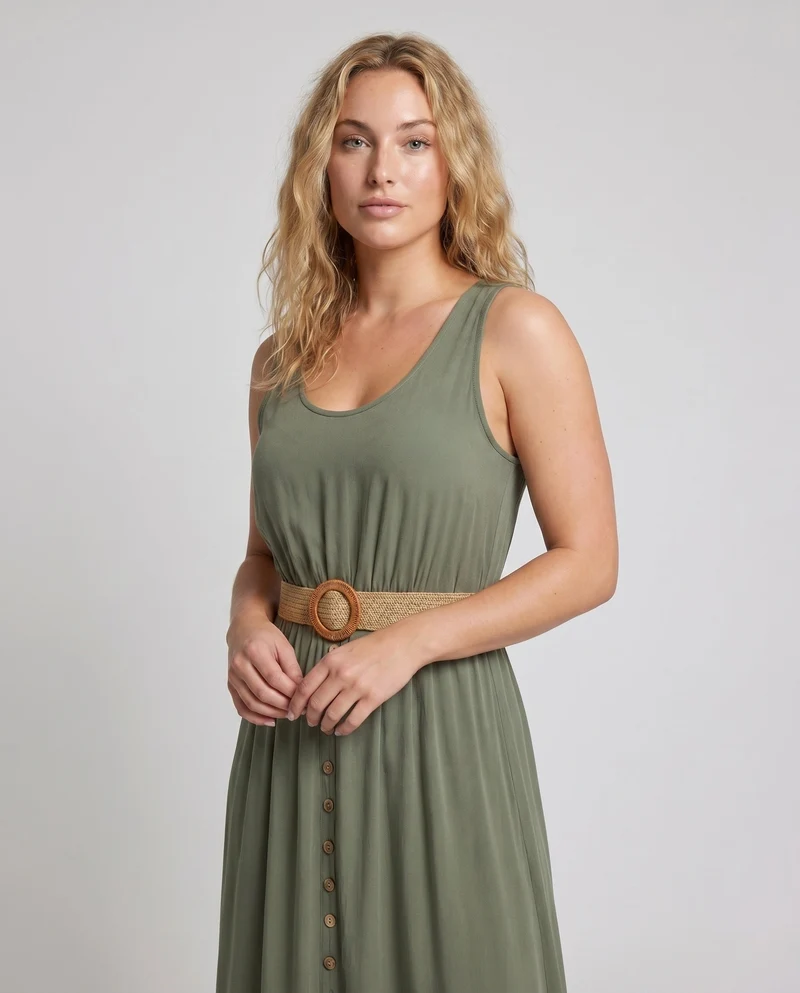 Damen Maxikleid mit Knopfleiste und elegantem Schlitz