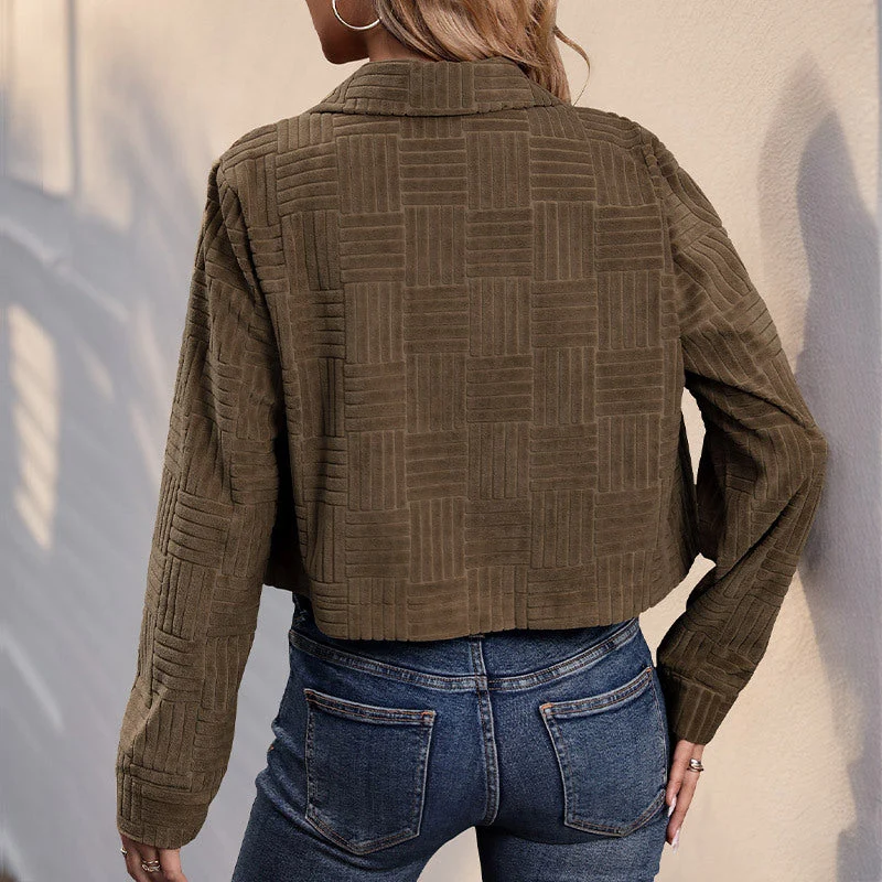 Damen lässige Cordjacke mit strukturiertem Design und praktischen Taschen