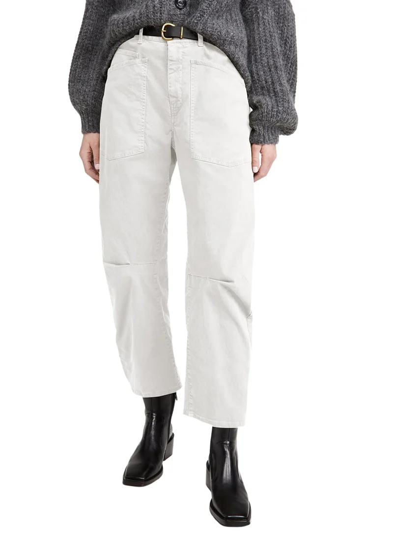 Damen halbhohe Denim-Hose mit einzigartigen aufgesetzten Taschen Nord Taschen