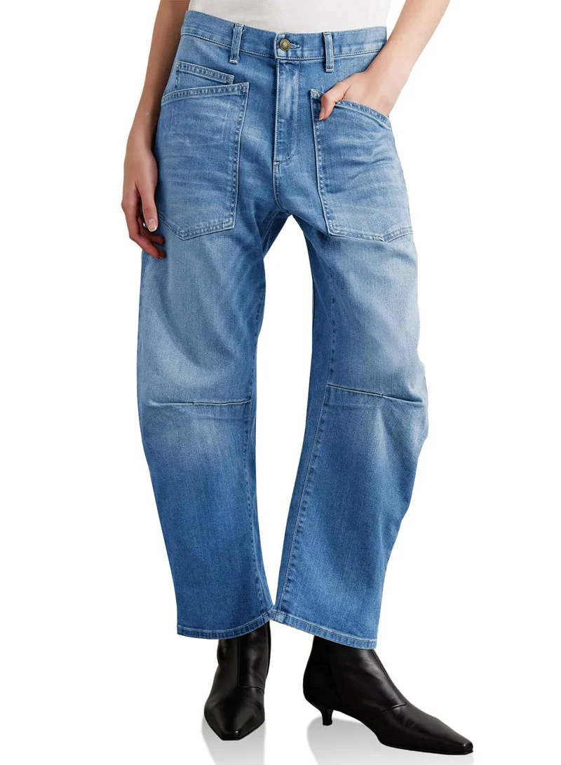 Damen halbhohe Denim-Hose mit einzigartigen aufgesetzten Taschen Nord Taschen