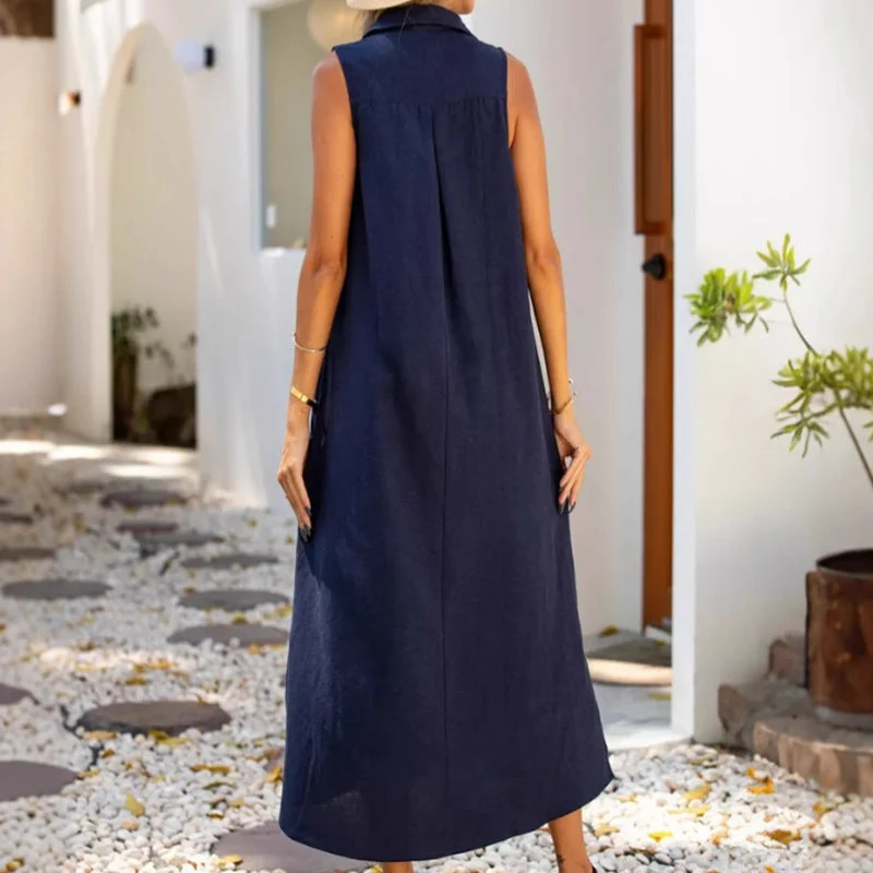 Damen Lässiges Maxikleid mit seitlichen Schlitzen und modischem Kragen Nord Taschen