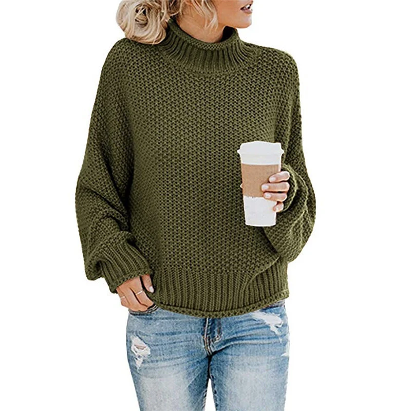 Damen Gemütlicher Pullover mit hohem Kragen und strukturierter Maschenoptik