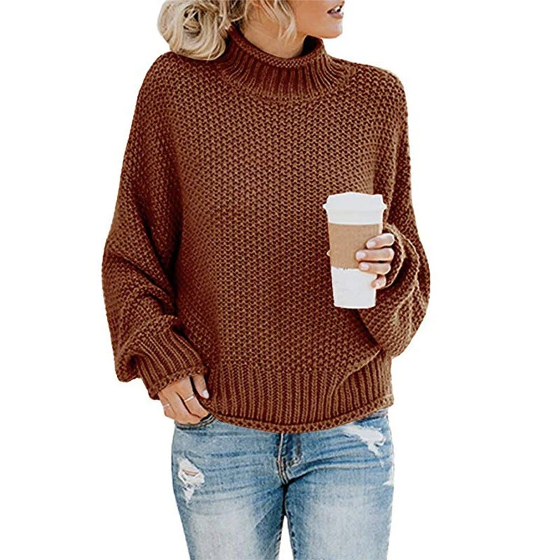 Damen Gemütlicher Pullover mit hohem Kragen und strukturierter Maschenoptik