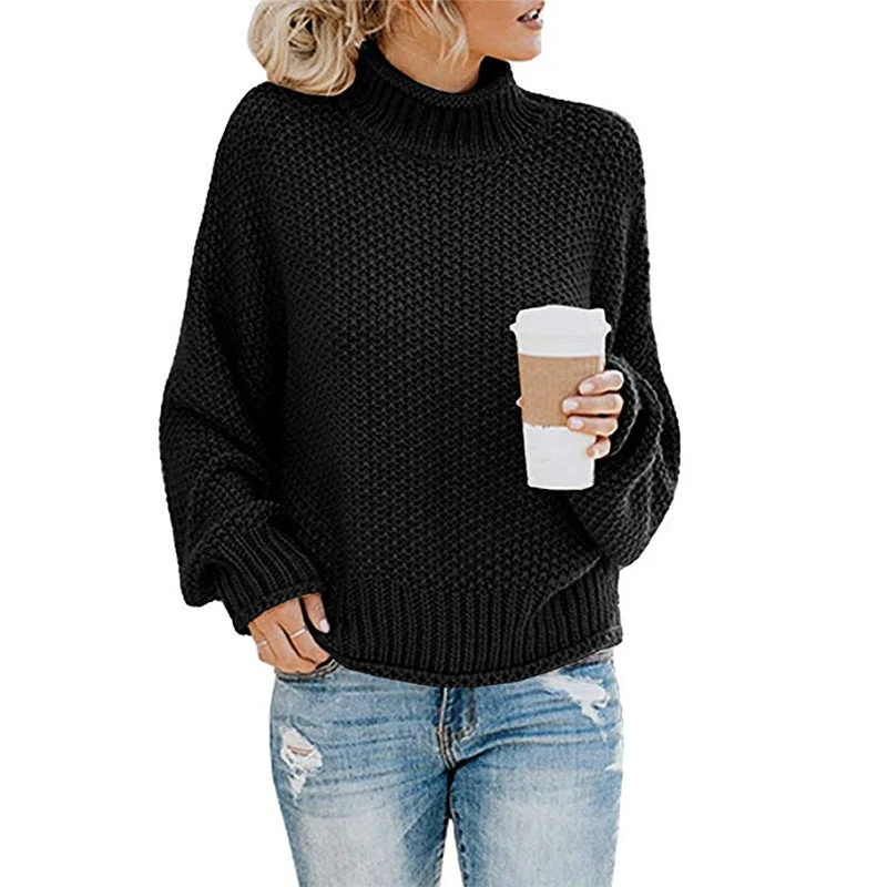 Damen Gemütlicher Pullover mit hohem Kragen und strukturierter Maschenoptik