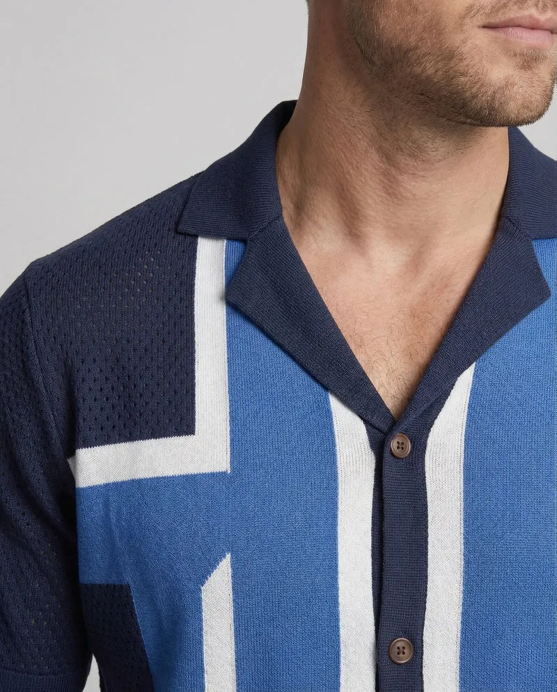 Herren Kurzarm Strickhemd mit Reverskragen und Netzstruktur