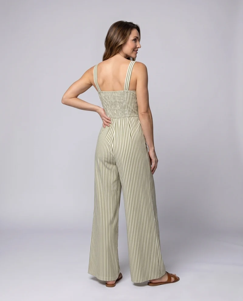 Damen modischer Jumpsuit mit auffälligem Cut-Out und schickem Streifenmuster