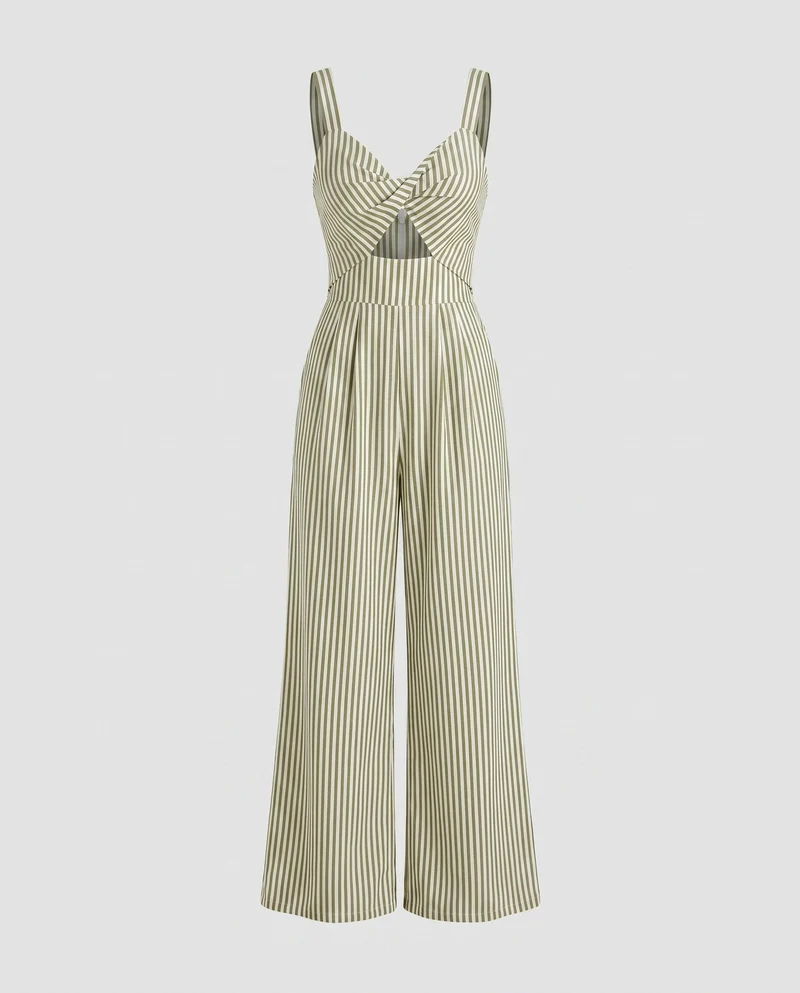 Damen modischer Jumpsuit mit auffälligem Cut-Out und schickem Streifenmuster