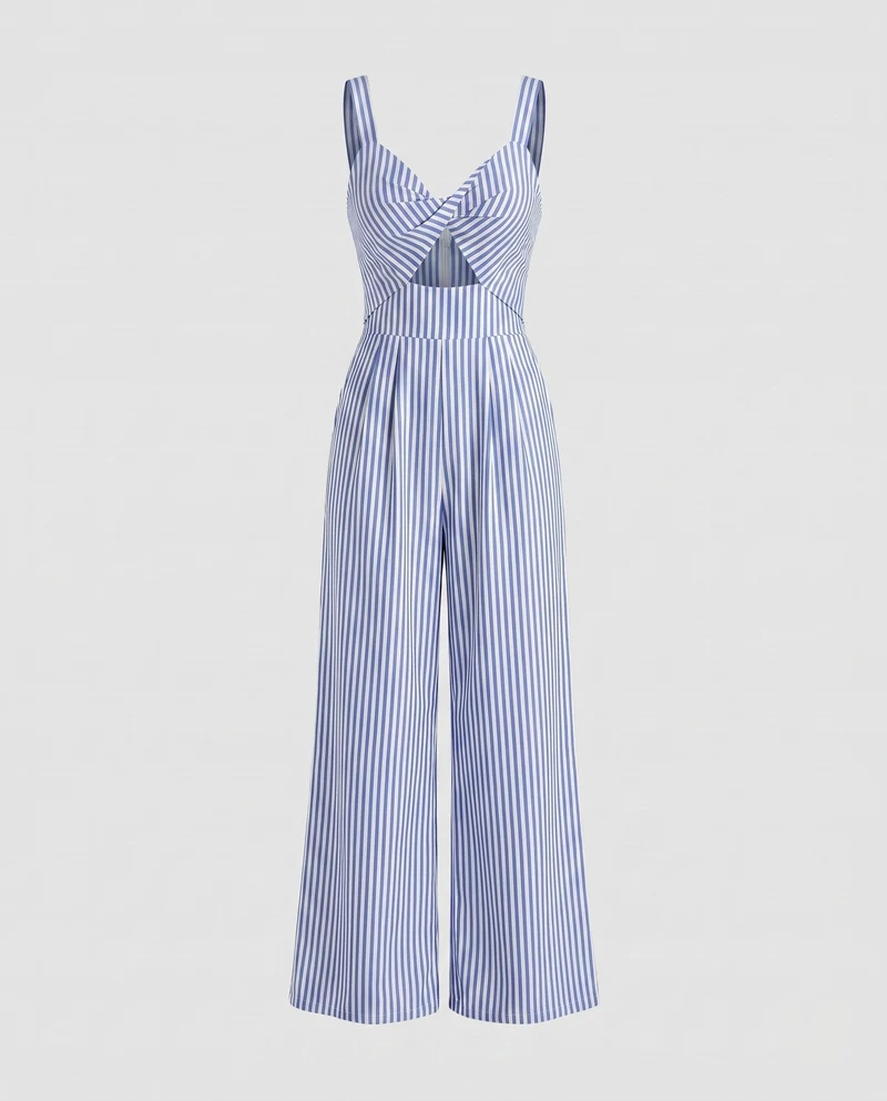 Damen modischer Jumpsuit mit auffälligem Cut-Out und schickem Streifenmuster