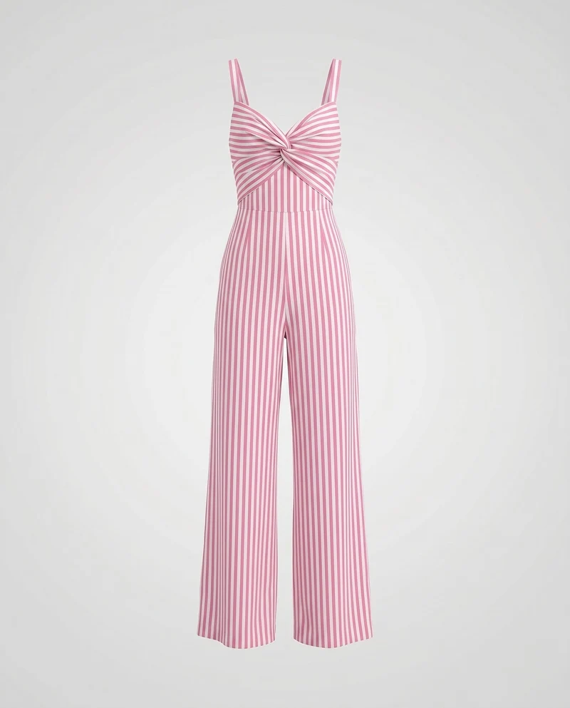 Damen modischer Jumpsuit mit auffälligem Cut-Out und schickem Streifenmuster