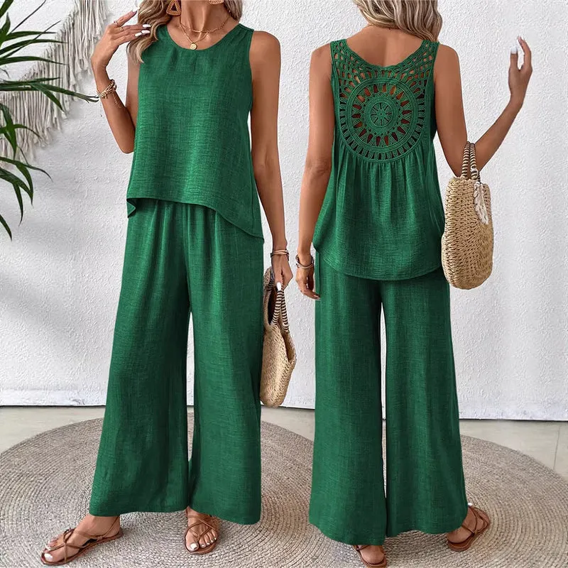 Damen luftiges Sommer-Set mit gehäkeltem Rückenteil und weitem Schnitt