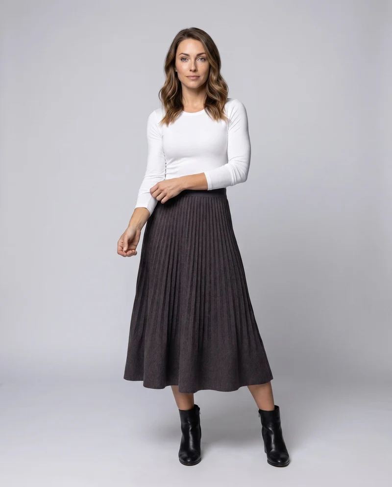 Damen Plissierter Midi-Rock mit elastischem Bund