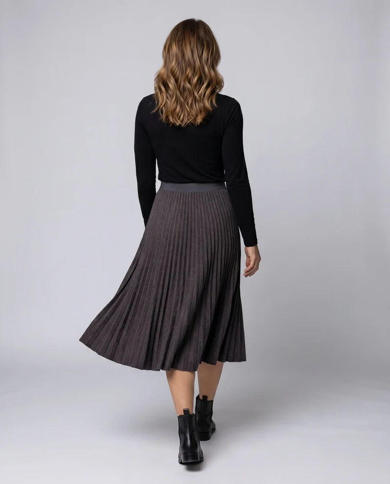 Damen Plissierter Midi-Rock mit elastischem Bund
