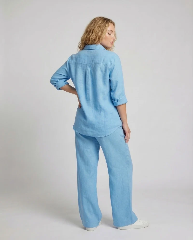 Damen Leinen Set Hemd Hose