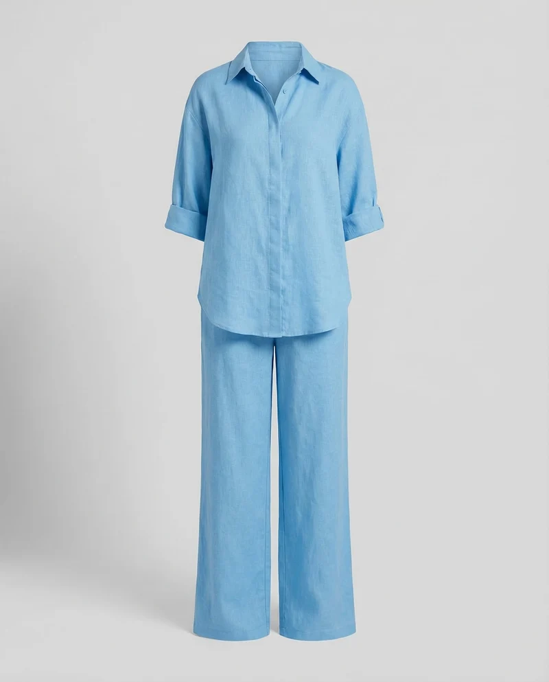 Damen Leinen Set Hemd Hose