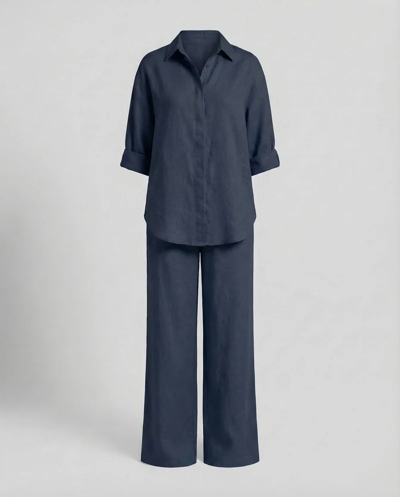 Damen Leinen Set Hemd Hose