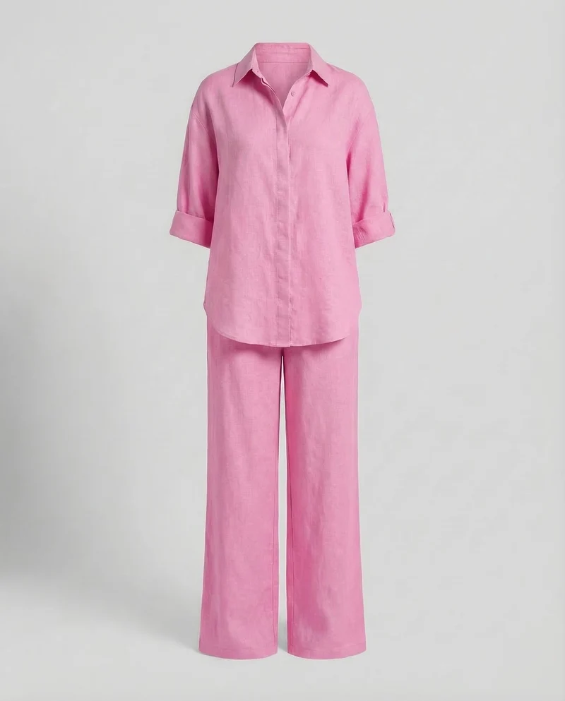 Damen Leinen Set Hemd Hose