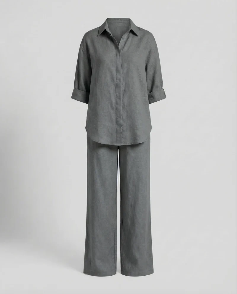 Damen Leinen Set Hemd Hose