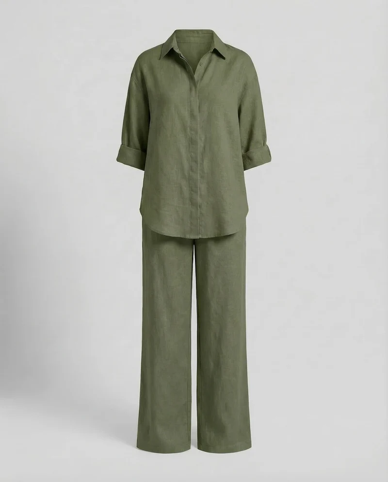 Damen Leinen Set Hemd Hose