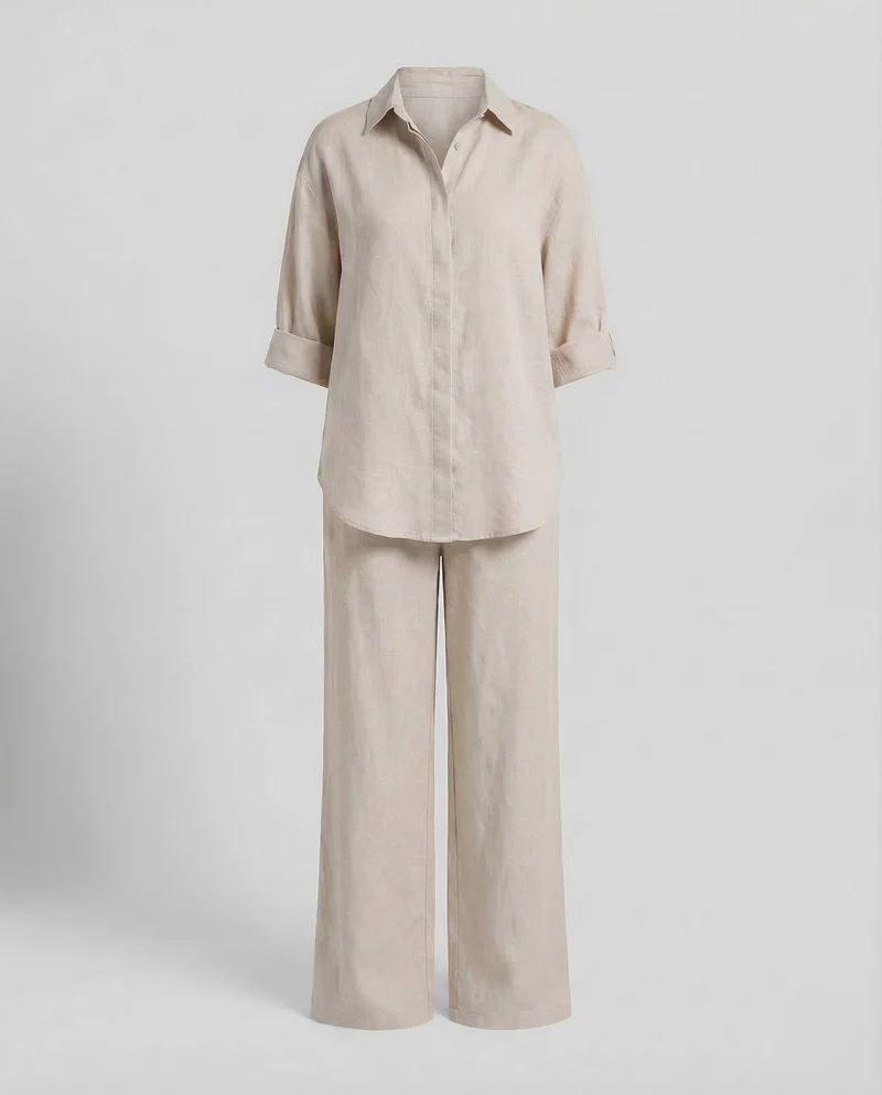 Damen Leinen Set Hemd Hose