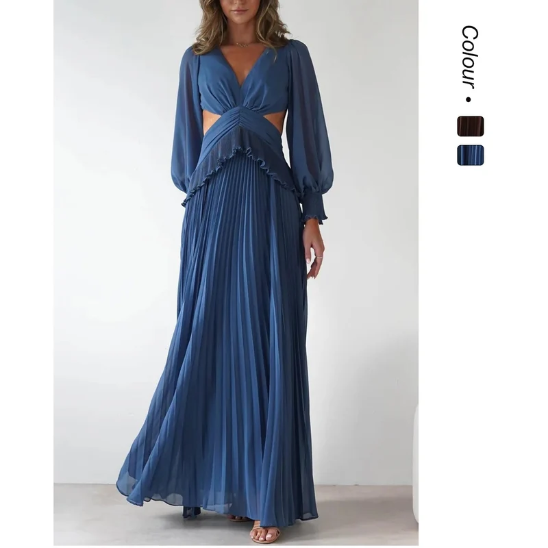 Damen Maxi-Kleid mit weitem Schnitt und Rüschendetails
