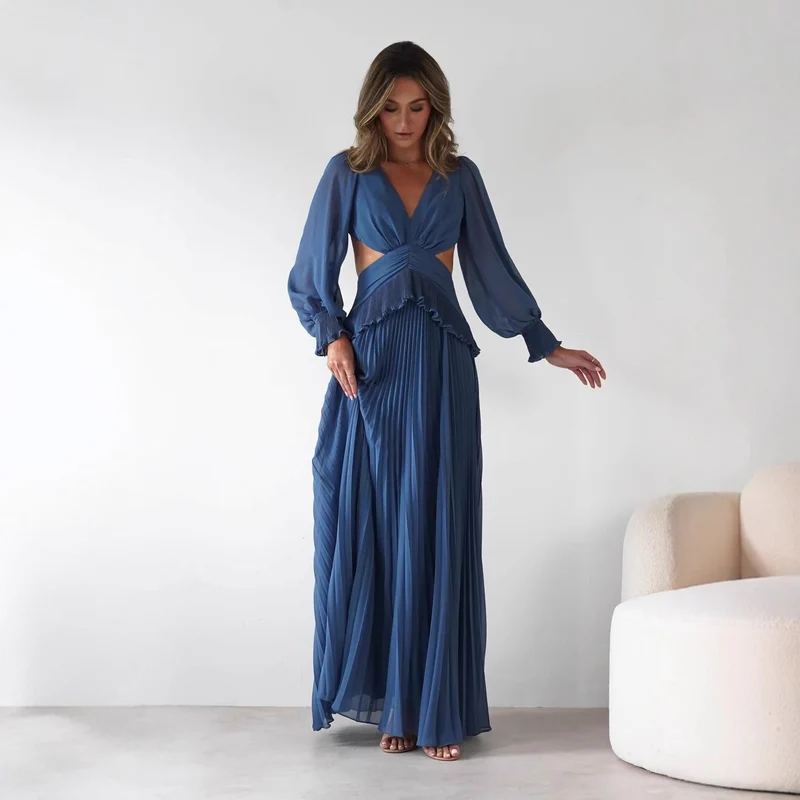 Damen Maxi-Kleid mit weitem Schnitt und Rüschendetails